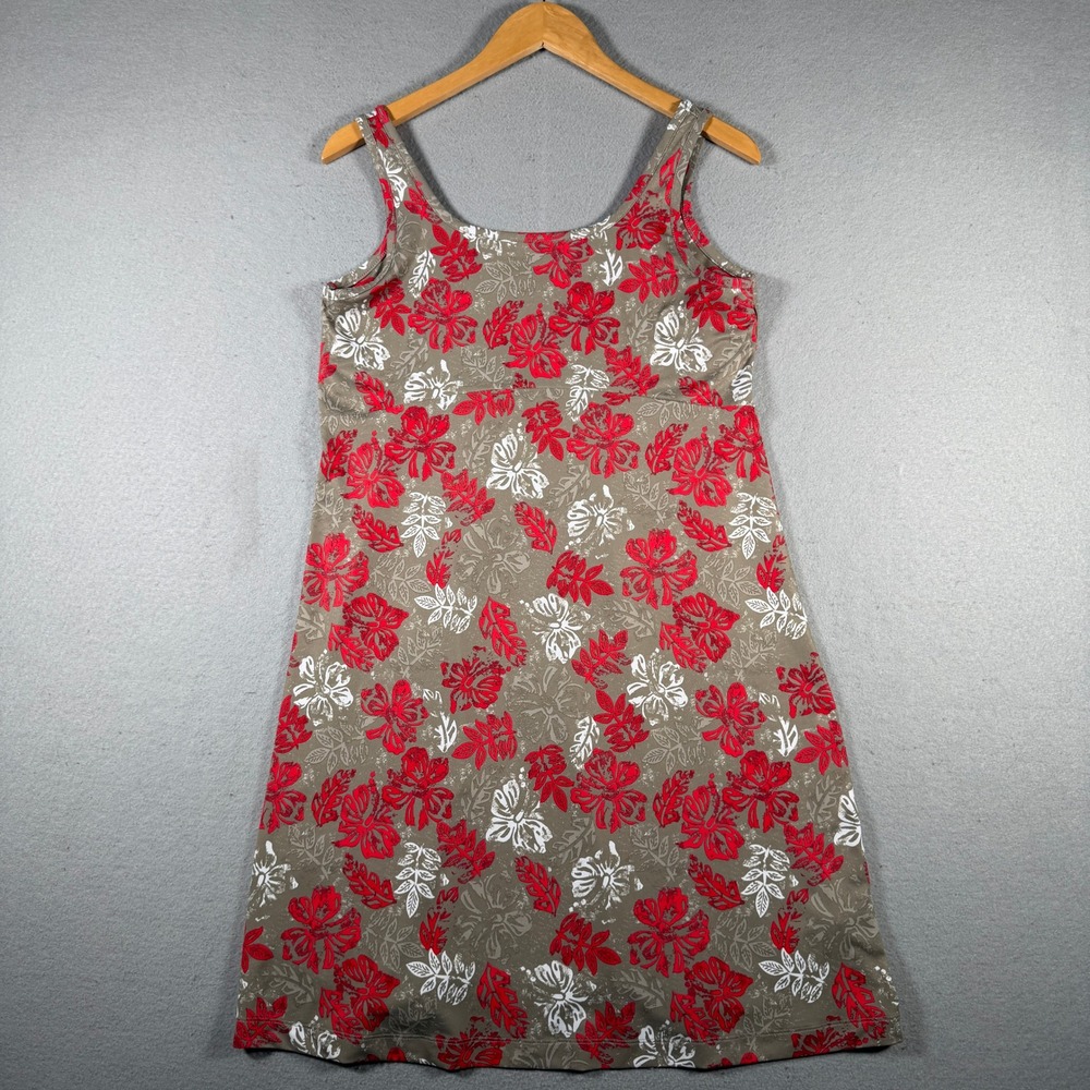 Columbia PFG Womens Tropical Floral Tank Dress Brown Red FL5039 Large L L/G‎